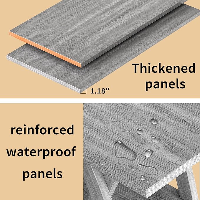 47” Farmhouse Coffee Tables for Living Room Rustic Stands with Storage Shelf Grey Coffee Tables for Living Room Farmhouse Center Stands with Shelf Wood Rectangle Center Table
