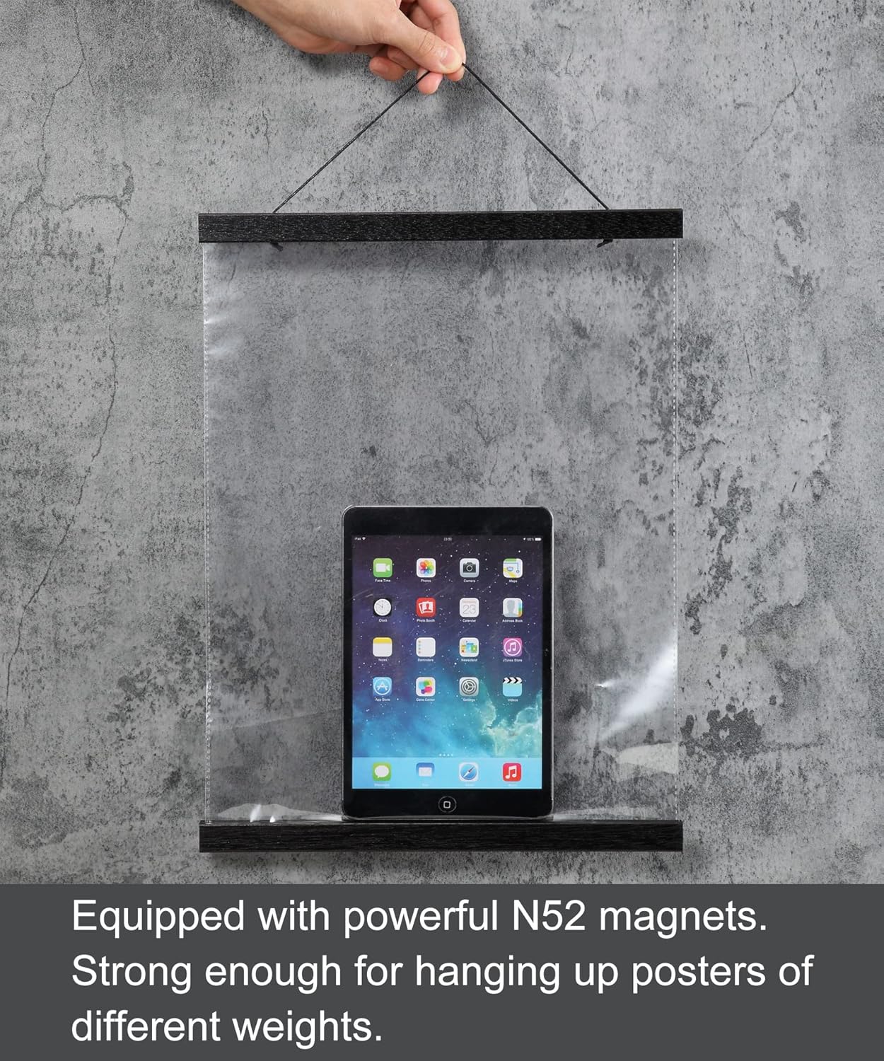 FALAMON Magnetic Poster Hanger Frame, 9x12 9x11 9x13 Teak Wood Magnet Poster Frame for Posters, Prints, Photos, Pictures, Maps, Scrolls, and Canvas Artwork(Black, 9")