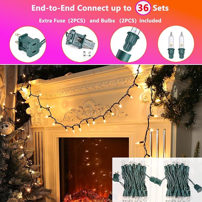 Joomer LED Clear Christmas Lights, 19.5FT 100 LED Warm White Christmas Tree Lights, Connectable Waterproof Mini String Lights Plug in for Indoor Outdoor Home Christmas Decoration