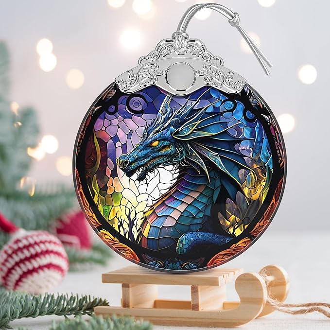 Stained Glass Dragon Christmas Ornament - Holiday Home Decor - Tree Decoration - Gift Exchange Idea