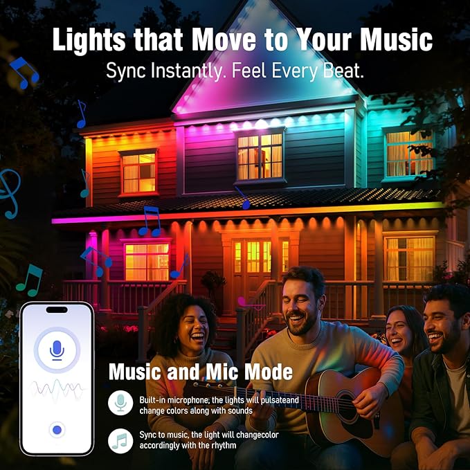 Permanent Outdoor Lights for House, 150FT Smart RGB Outdoor Lights with Remote APP Control, DIY LED Scenes Modes for Christmas, House Roof Decor,Party