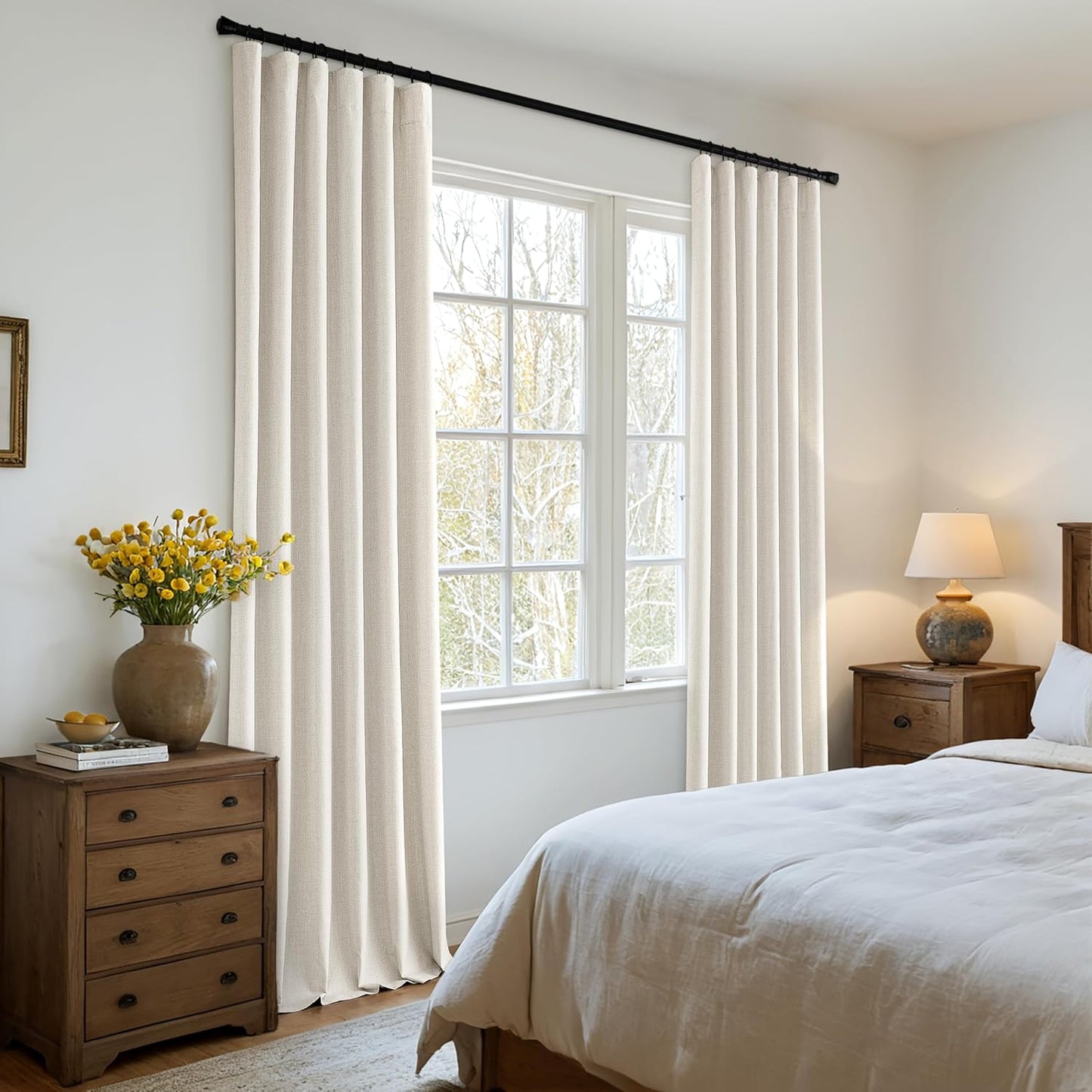 MIULEE 100% Blackout Curtains 84 Inch Long 2 Panels Set for Bedroom, Thick Luxury Faux Linen Black Out Curtain Room Darkening Back Tab Pleat Window Textured Drapes with Hooks for Living Room, Birch