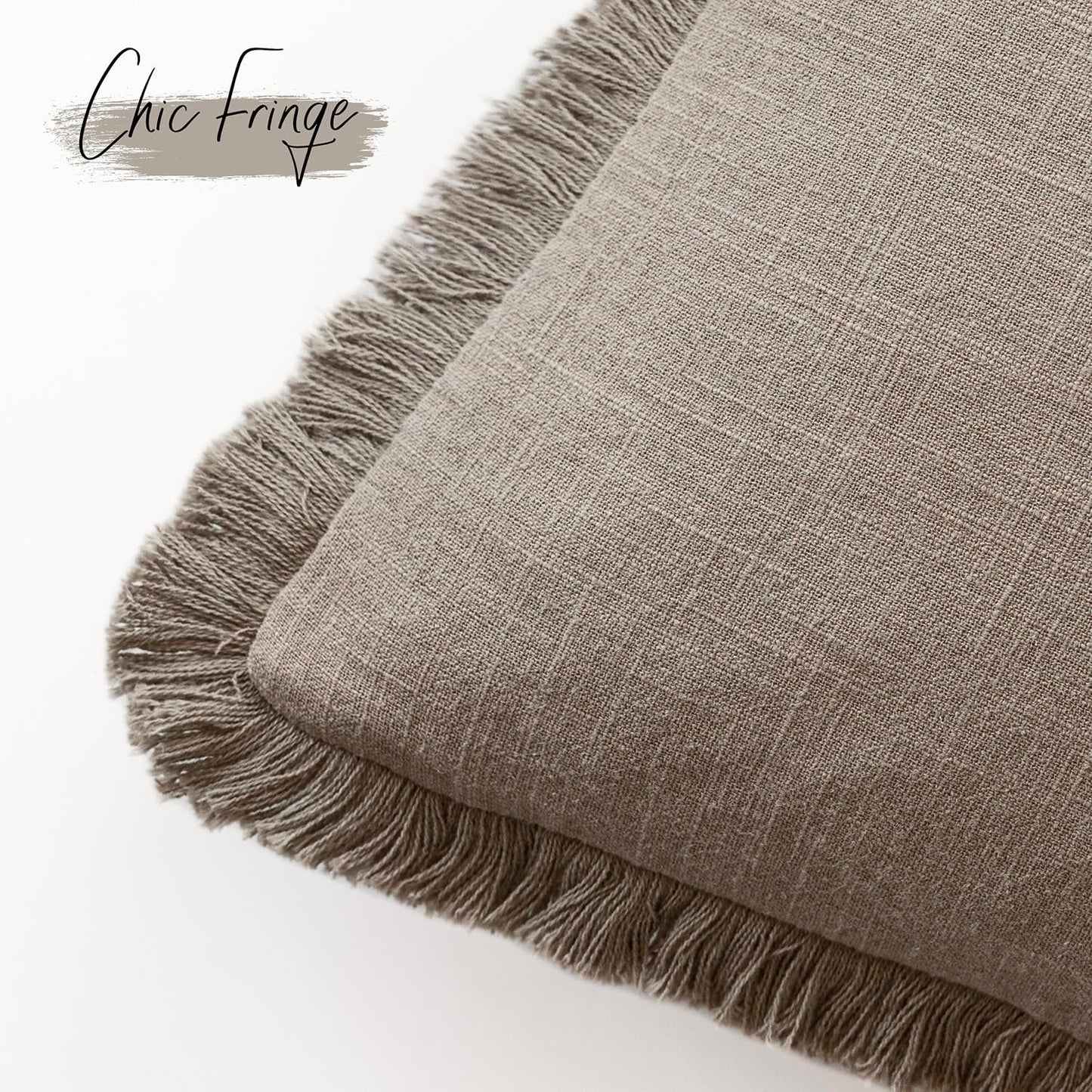 Foindtower Set of 2 Decorative Linen Fringe Throw Pillow Covers Boho Farmhouse Cushion Cover with Tassels Soft Accent Pillowcase for Couch Chair Sofa Bed Living Room Home Decor,18×18 Inch,Brown Tan