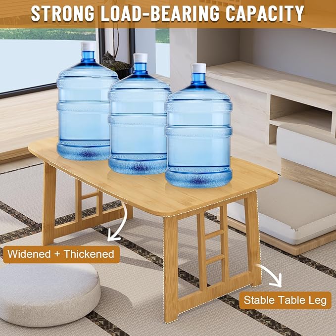 Japanese Folding Coffee Table,Bamboo Foldable Floor Low Table, Meditation Tea Table for Sitting On The Floor Suitable for Tatami Living Room Bay Window, No Assembly Required (Wood Color)