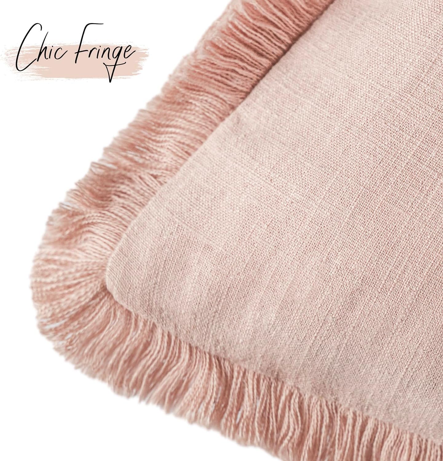 Foindtower Set of 2 Decorative Linen Fringe Throw Pillow Covers Boho Farmhouse Cushion Cover with Tassels Soft Accent Pillowcase for Couch Chair Sofa Bed Living Room Home Decor,16×16 Inch,Light Pink