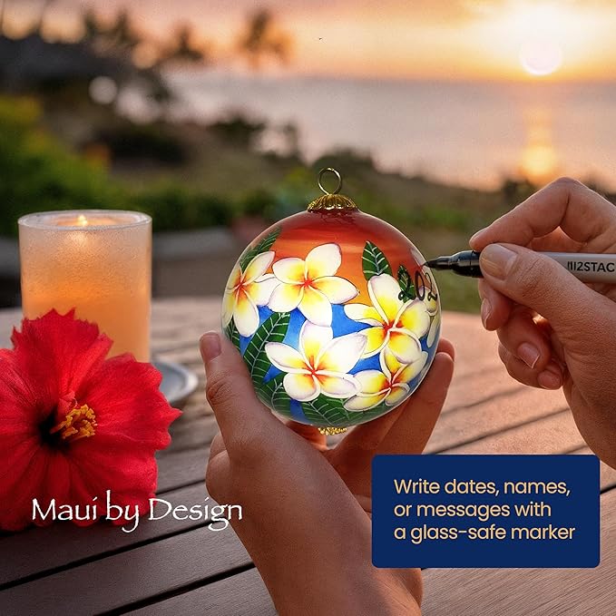 Collectible Handpainted Hawaii Sunset Sky Plumeria Ornament with Gift Box SSP/H