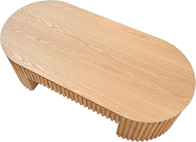 WILLIAMSPACE 51.18" Oak Oval Coffee Table with Drawer, Modern Luxury Wood Center Table Coffee Table for Living Room, Accent Side Table End Table for Apartment, 51.15" x 23.62" x 14.56" (Oak)