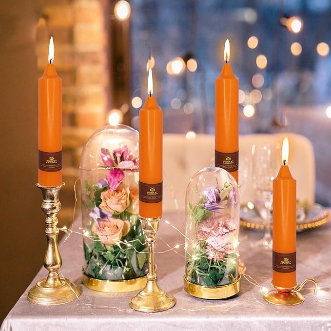 7 Inch Short Taper Candles Candle Sticks Handmade Unscented Set of 4 Smokeless Candlesticks Tapered Candle for Thanksgiving Day Wedding Home Decoration(Orange)