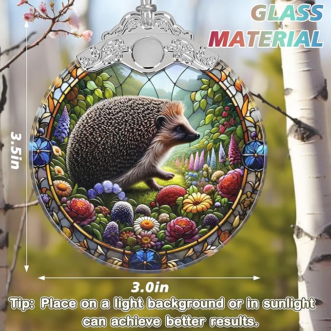 Stained Glass Hedgehog Christmas Ornament - Holiday Home Decor - Tree Decoration - Gift Exchange Idea