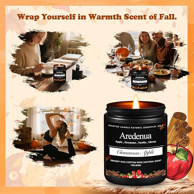 Cinnamon Apple Candles – Holiday Winter Scented Candles with Warm Cinnamon & Fresh Apple Aroma for Christmas Home Décor, Cozy Seasonal Candle Gift for Women & Men