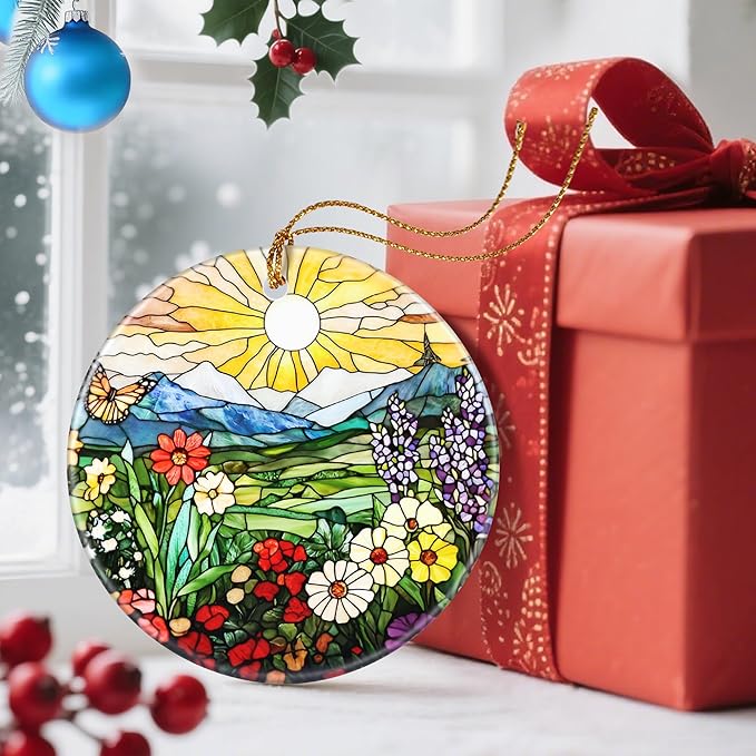 Christmas Ornaments, Dodosky 2.8in Ceramic Wildflower Ornament, Xmas Decor, Christmas Tree Ornaments, Xmas Decorations for Tree, Holiday Ornament, Flower Lovers Gifts, Gifts for Women, Mom, Grandma