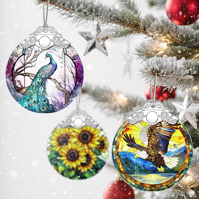 Christmas Ornaments: Stained Glass Ornament, Christmas Tree Ornament, Hanging Ornaments for Home Decor & Xmas Tree Decorations – Exquisite Holiday Decor, Gifts & Holiday Present - Peacock