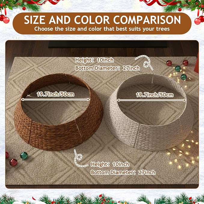 Liliful Christmas Tree Collar Woven Wicker Farmhouse Rustic Tree Skirt Basket Ring for Christmas Decorations(White,27 Inches)