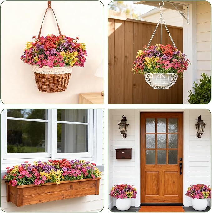 Artificial Flowers for Outdoor Indoor Realistic Faux Flower Spring Summer Garden Home Decoration, Hanging Daisy Flower with Eucalyptus Leaves Fake Plants Greenery Balcony Porch Patio Front Door Decor