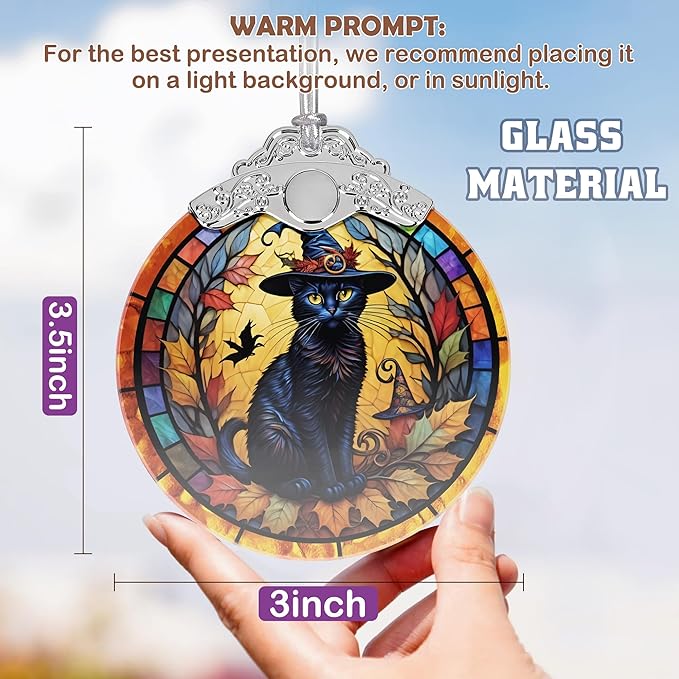 2025 Ornaments for Christmas Tree, Zmoicky Stained Glass Hanging Ornament, Christmas Ornaments Clearance, Gift Exchange Ornament, Bauble Present - Witch's Black Cat