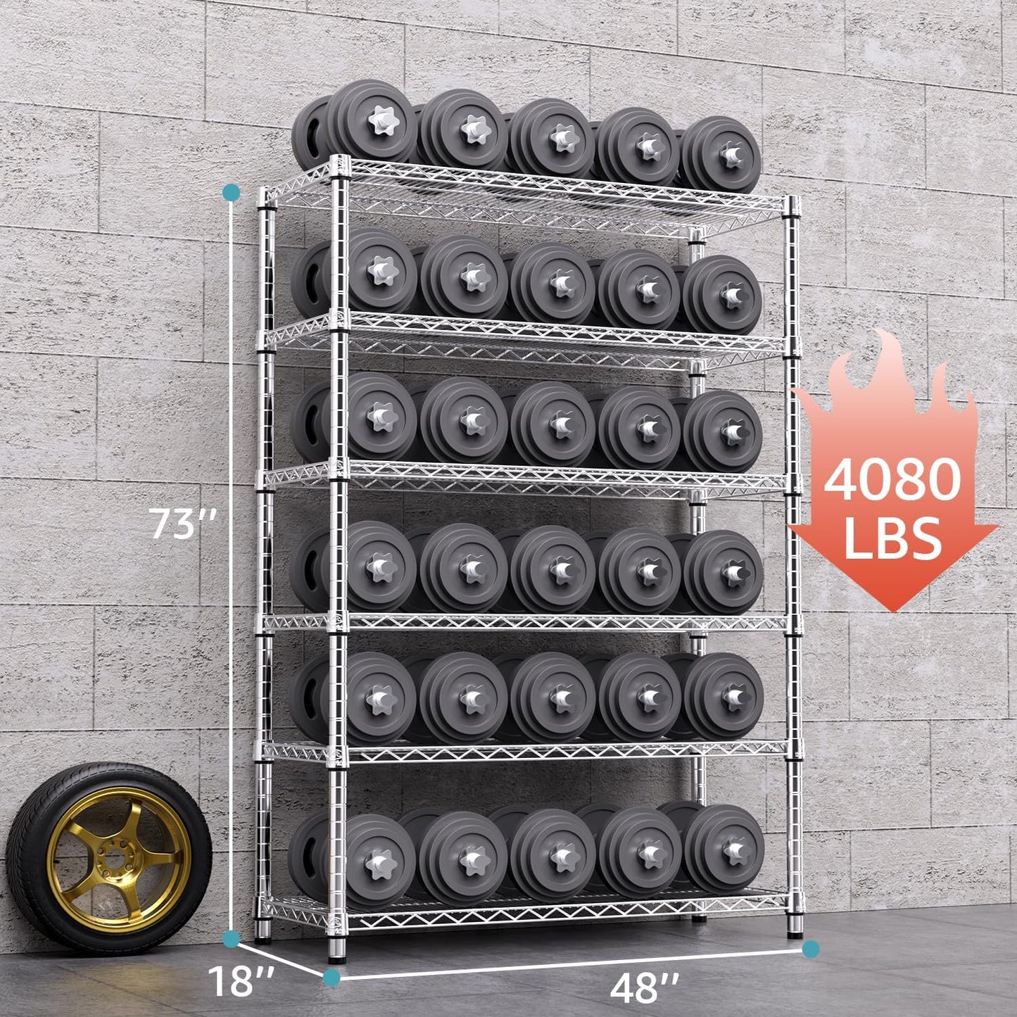 4080 lbs Steel Storage Shelving 6-Tier Utility Shelving Unit Steel Organizer Wire Rack for Home,Kitchen,Office,Garage, 17.7" D x 47.2" W x 72.3" H