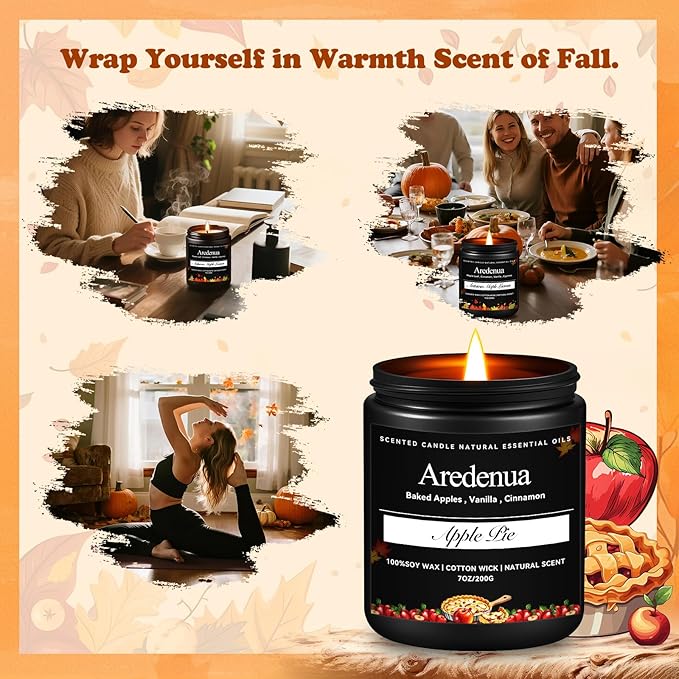 Apple Pie Candle – Apple Candles for Christmas, Holiday Winter Scented Candles with Warm Cinnamon & Baked Apple Aroma for Christmas Home Décor, Cozy Seasonal Candle Gift for Women & Men