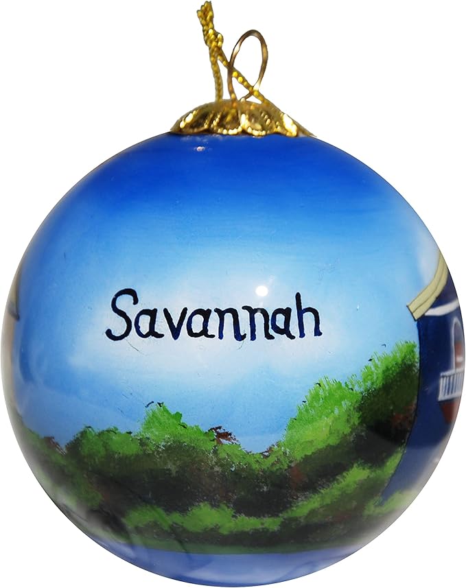 Blown Glass Christmas Ornament | Rainbow Row Houses Savannah | Hand Painted Inside | Original Art | Includes Gift Box