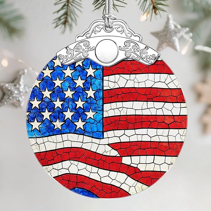 Stained Glass Ornament, Christmas Ornament, Hanging Ornaments for Home Decor & Christmas Tree Ornaments – Exquisite Holiday Decor, Xmas Gifts & Holiday Present - American Flag