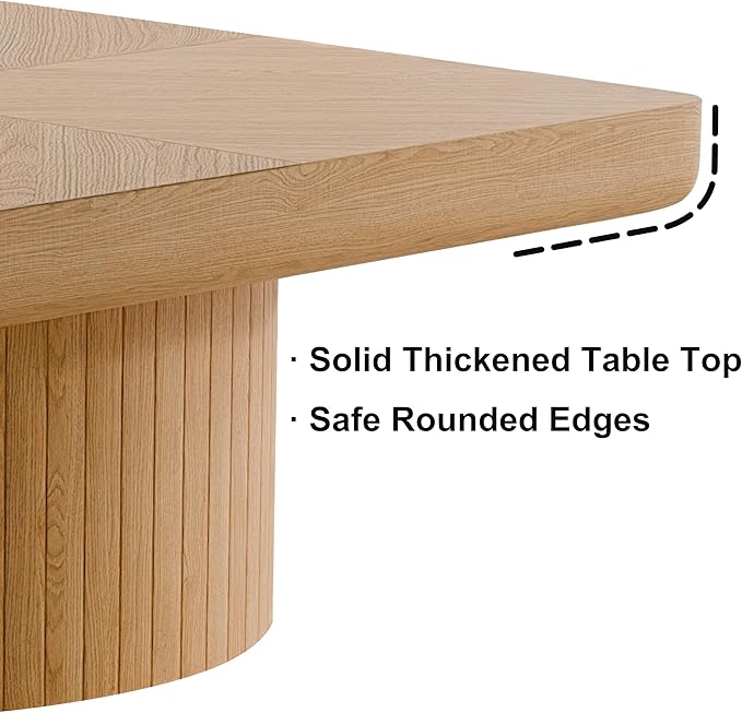 Square Coffee Table with Round Wood Pedestal Coffee Tables for Living Room, Modern Rustic Center Table Easy Assembly Natural-ø34.6"&ø34.6 ø14.9