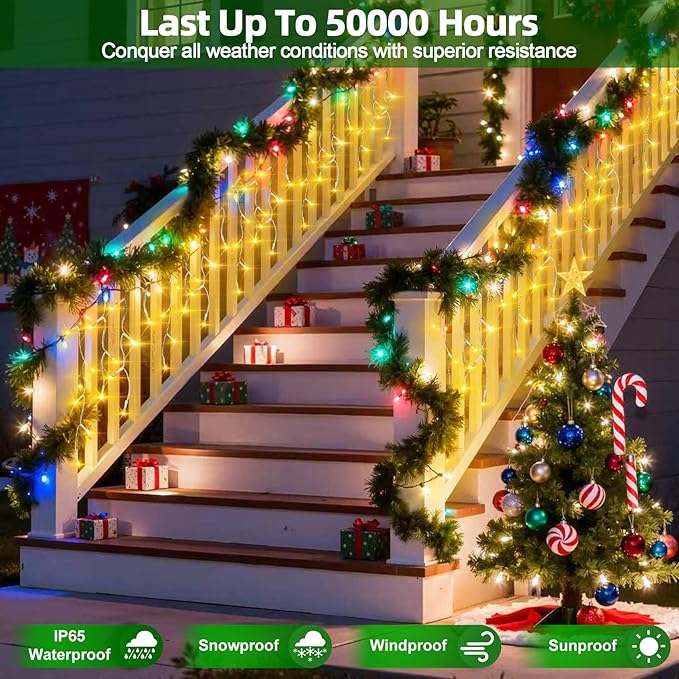 1620 LED Christmas Lights with 360Drops, 164ft 12 Modes Warm White Outdoor String Lights with Timer Dimmable, Waterproof Hanging Twinkle Lights for Indoor Holiday Wedding Party Eaves Christmas Decor