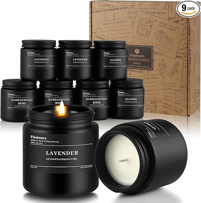 9 Pack Scented Candles Set Gifts for Men, Aromatherapy Candle Set with Scents （Lavender/Sandalwood Rose/Leather）- Gift for Dad, Boyfriend, Birthday, Father’s Day, Anniversary，Christmas Gifts