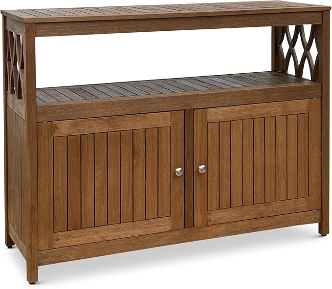 DTY Outdoor Living Longs Peak Eucalyptus Wood Sideboard Table, Outdoor Buffet Cabinet with Storage, Brown Weather-Resistant Finish