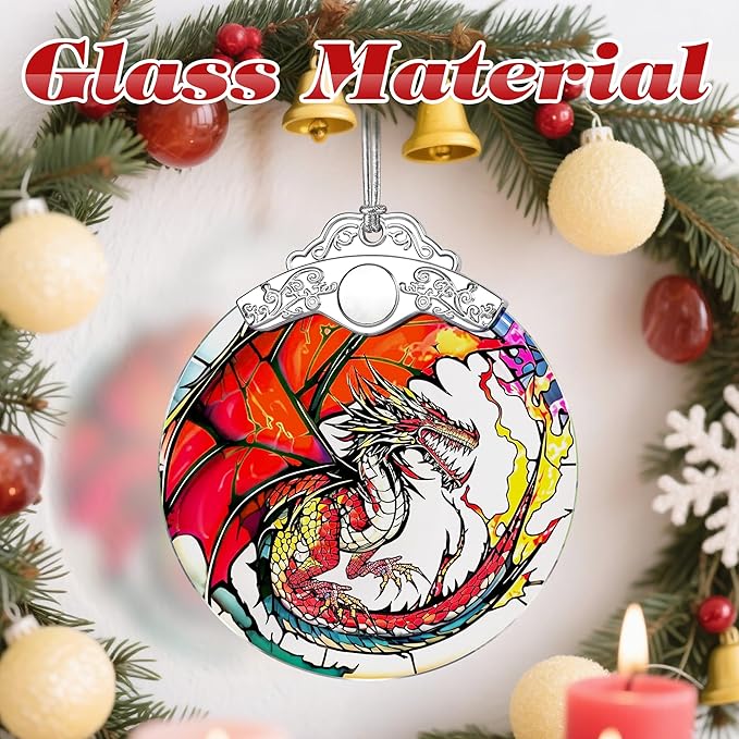 Dragon Christmas Ornaments, Stained Glass Christmas Decorations – Ideal Gifts for Dragon Lovers, Holiday & Xmas Gift Ideas