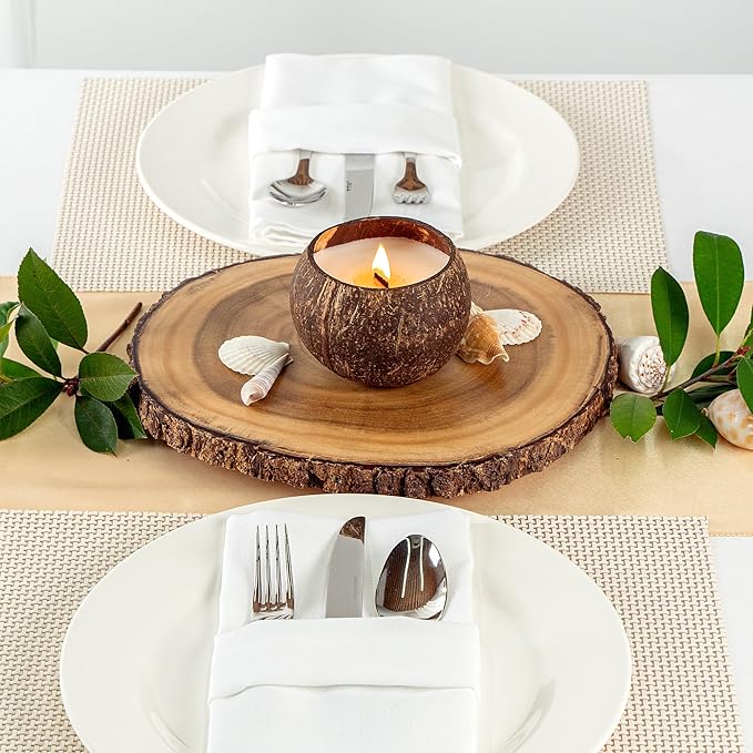Restaurantware-Coco Casa 3.9 x 2.8 Inch Coconut Shell Candle, 1 Hand Poured Coconut Bowl Candle - Pineapple Papaya Fragrance, Double Wax Blend, Soy Wax Scented, Wooden Wick