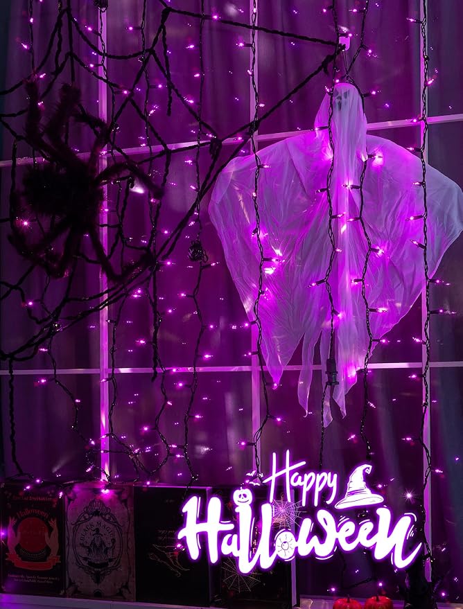 Hopolon Purple Halloween Lights,2PACK 13ft 50Count Halloween Decorations Mini Purple String Lights with Black Wire Waterproof Certified for Indoor Outdoor Christmas Tree Home Party Garden Holiday