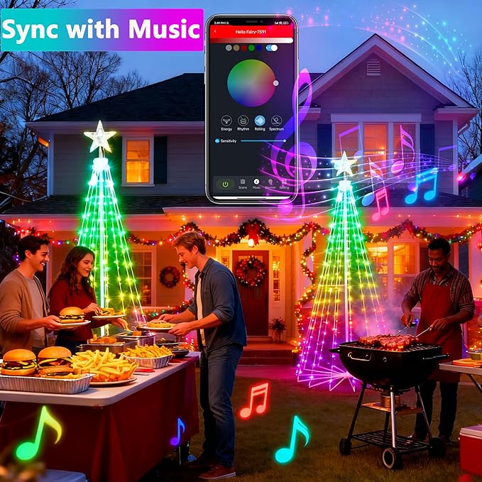 Joomer Christmas Tree Star Lights, 8FT 340LED Smart Orange Purple Light with Remote Timer Music Sync Bluetooth App Controlled RGB Color Changing Lights for Christmas Halloween Decoration