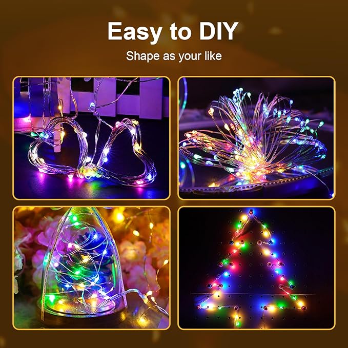 ZGWJ Christmas String Lights with Timer, Tree-Reindeer-Santa Claus 50LED 16FT Twinkle Fairy Lights 8 Modes for Bedroom,Christmas Parties Decoration (Multicolored, 2PCS)