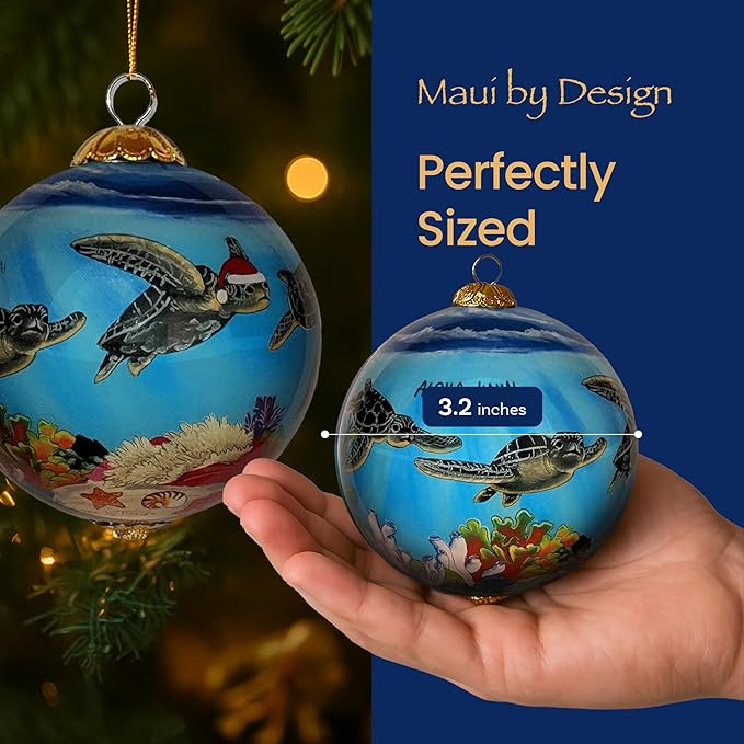 Collectible Kauai Turtles Ornament Hand-Painted Glass with Gift Box PT/K