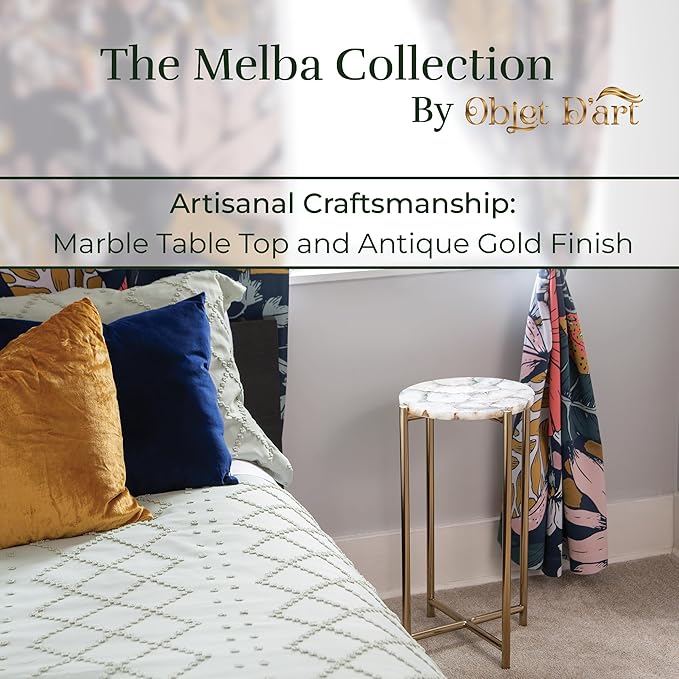 OBJET D'ART Small Round Gold End Tables, Melba, 22'' Height, Vintage Metal Accent, Side, Pedestal, Coctail and Drink Tables for Living Room and Small Spaces
