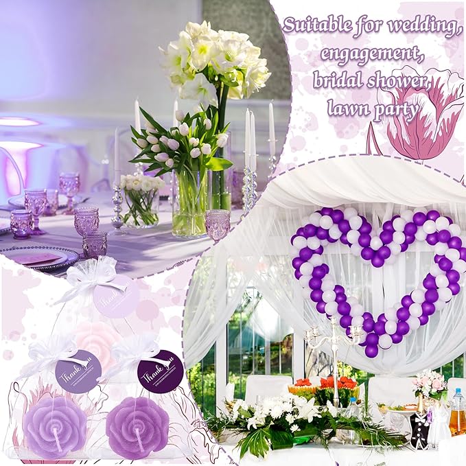 Treela 50 Set Flower Candles Wedding Favor for Guests Mini Purple Rose Shaped Tealight Candles for Return Gift Wedding Birthday Bridal Shower Housewarming Party