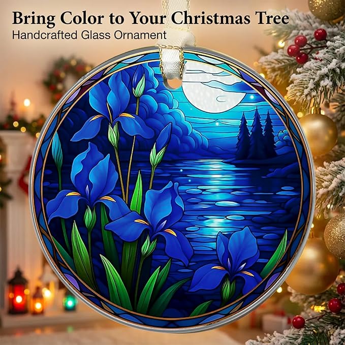 Christmas Ornaments 2025, Stained Glass Christmas Tree Decorations, Exchange for Women, Men, Collectible Dated Year Ornaments for Tree - Glass Hanging Ornamen（Flowers）