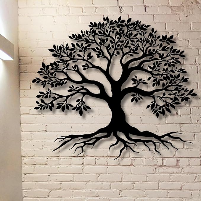 VTHTA Large Tree of Life Metal Wall Art,Tree Wall Sign for Living Room Bedroom Indoor Outdoor Garden Home Decoration (Black, 31" Wx27 H/80x70cm, Metal Wall Art)