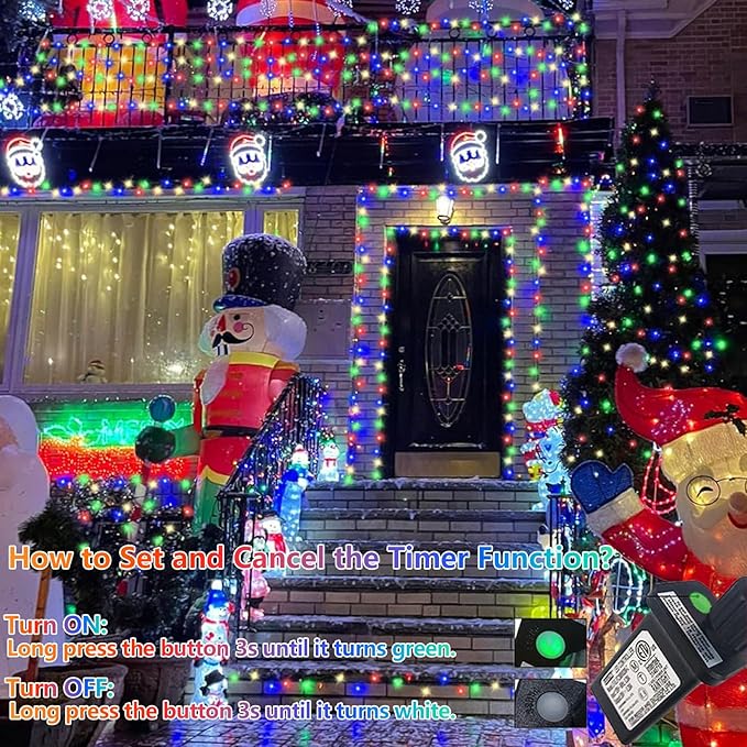 YEGUO Christmas Lights, 165ft 500 LED String Light Multicolor, Green Wire Twinkle Lights for Tree Plug in Indoor Outdoor
