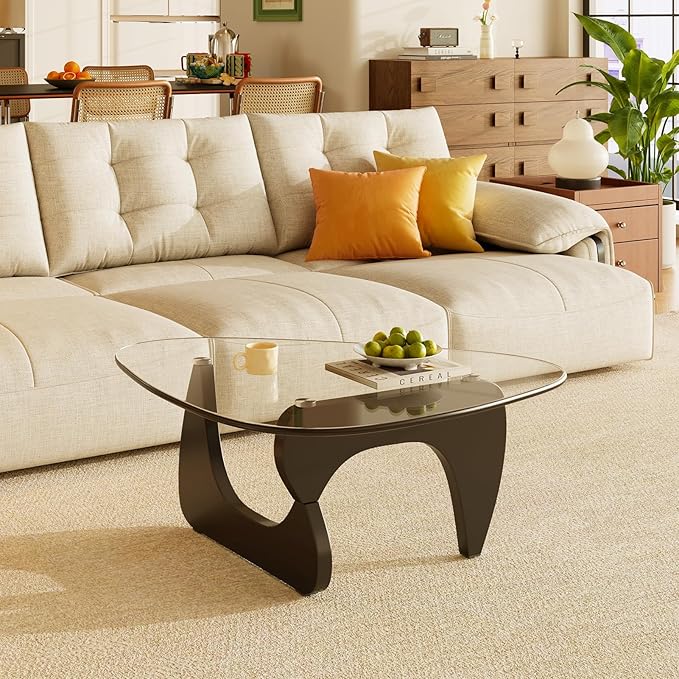 Coffee Tables Glass Small Farmhouse Coffee Table Mid-Century Modern Wood Center Table for Living Room, Black Transparent, 44 Inch