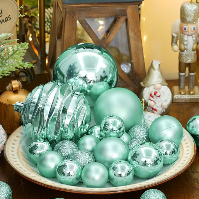 XmasExp 24ct Mini Christmas Ball Ornaments Shatterproof Christmas Ornaments Set Decorations for Xmas Tree Balls 30mm/1.18" (Mint Green)