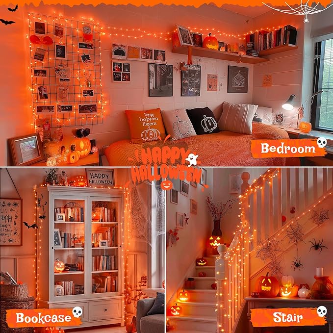 JMEXSUSS 2 Pack Halloween Fairy Lights Battery Operated, Total 400 LED 132ft Orange Twinkle Fairy Light with Remote, 8 Modes Orange String Lights for Halloween Tree Bedroom Wreath Decoration
