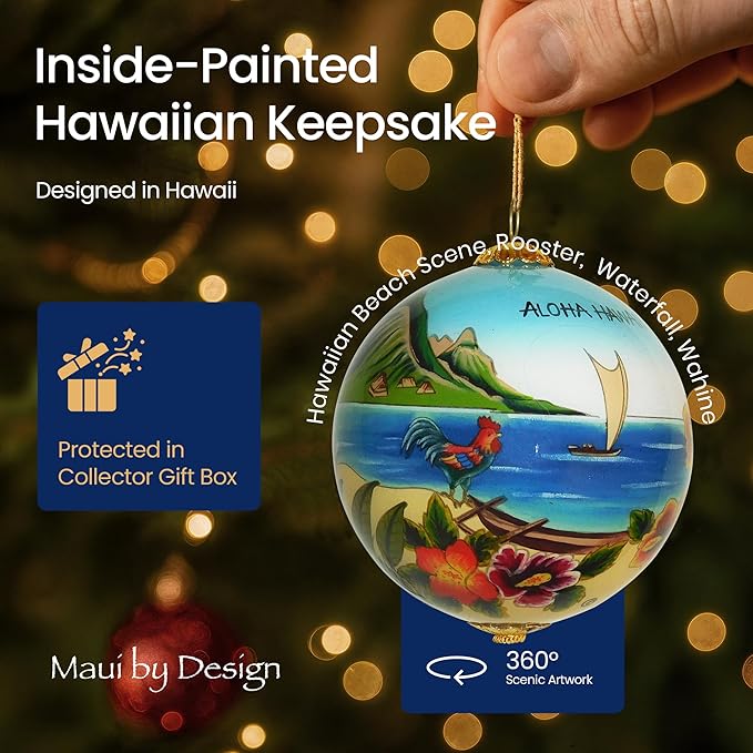 Scenic Hawaiian Ornament Collectible Hand-Painted Glass with Gift Box OTH/H