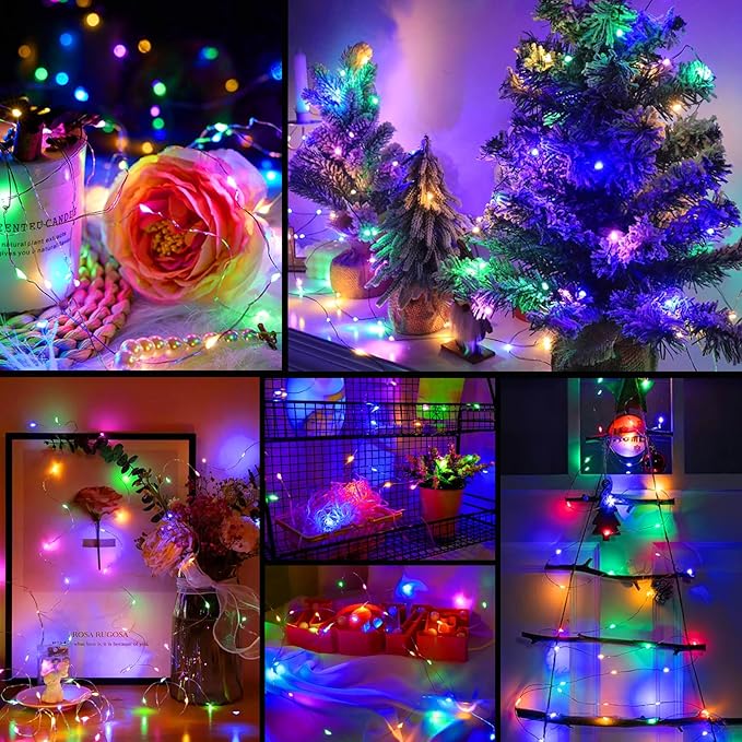 ZGWJ Christmas String Lights with Timer, Tree-Reindeer-Santa Claus 50LED 16FT Twinkle Fairy Lights 8 Modes for Bedroom,Christmas Parties Decoration (Multicolored, 2PCS)