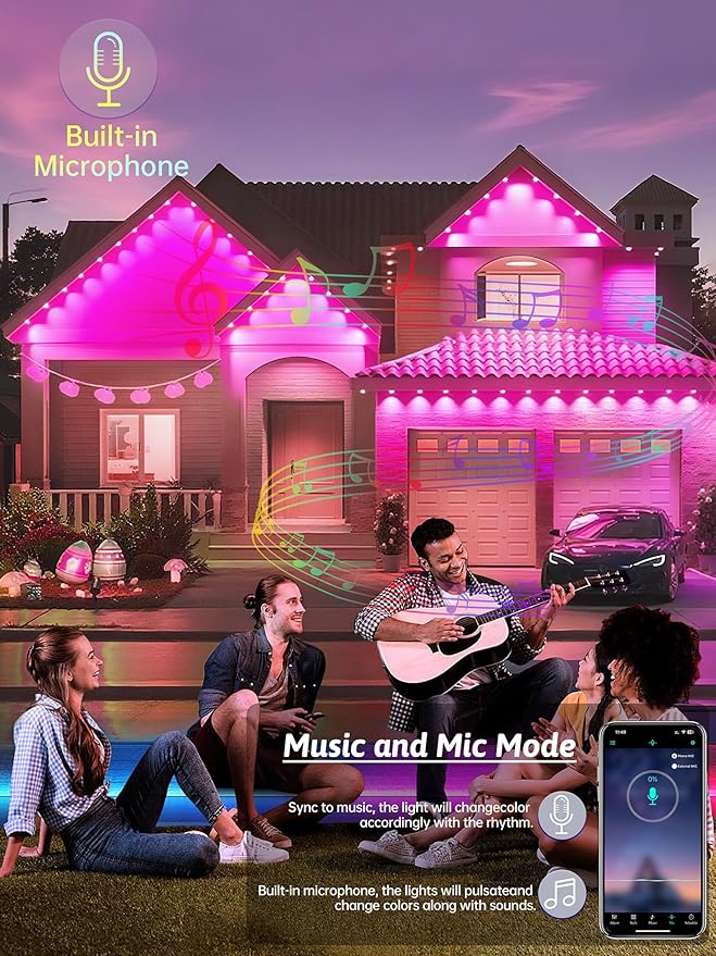 Permanent Outdoor Lights, 350FT RGB IP67 Waterproof Eaves Lighting, Smart LED Outside House Lights with App/Remote Control for Halloween, Christmas Decor, Holiday, Party, Daily, All Year-Round