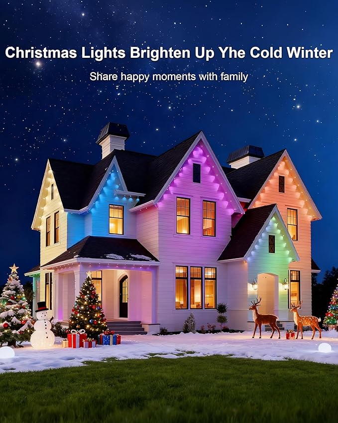 XINKAITE 50ft Permanent Outdoor Lights for House, 2025 Eave Lighting with App/Remote Control, IP67 Waterproof smartlight for Christmas, Halloween, Holiday, Party, Daily