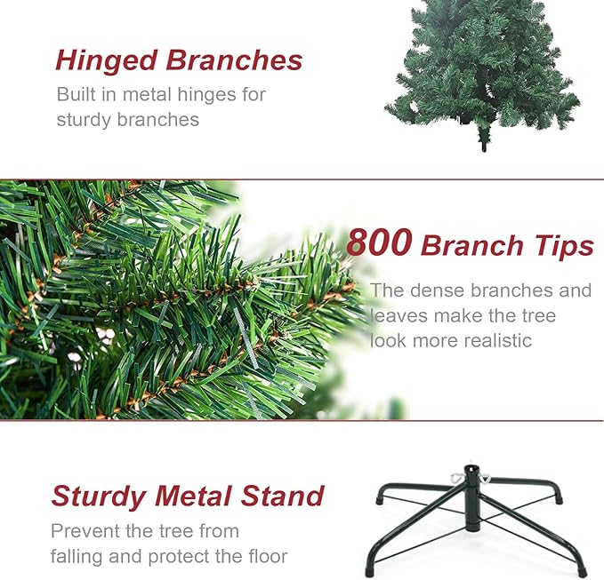 BESTHLS Christmas Tree 6FT Artificial Pine Christmas Tree with Metal Stand and Decorations for Indoor Outdoor 720 Branch Tips