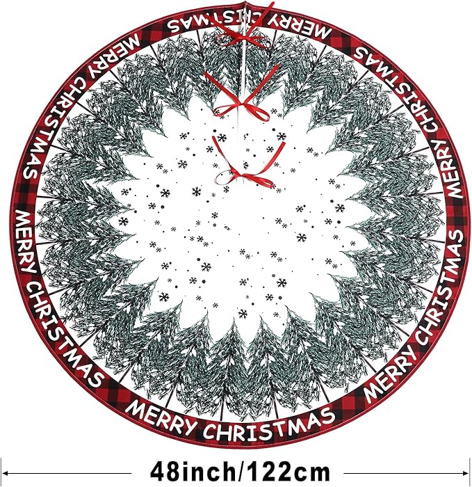 Christmas Tree Skirt 48 Inch, Merry Christmas Snowflake Design, Thick Flannel Fabric, Winter Holiday Tree Mat Decoration