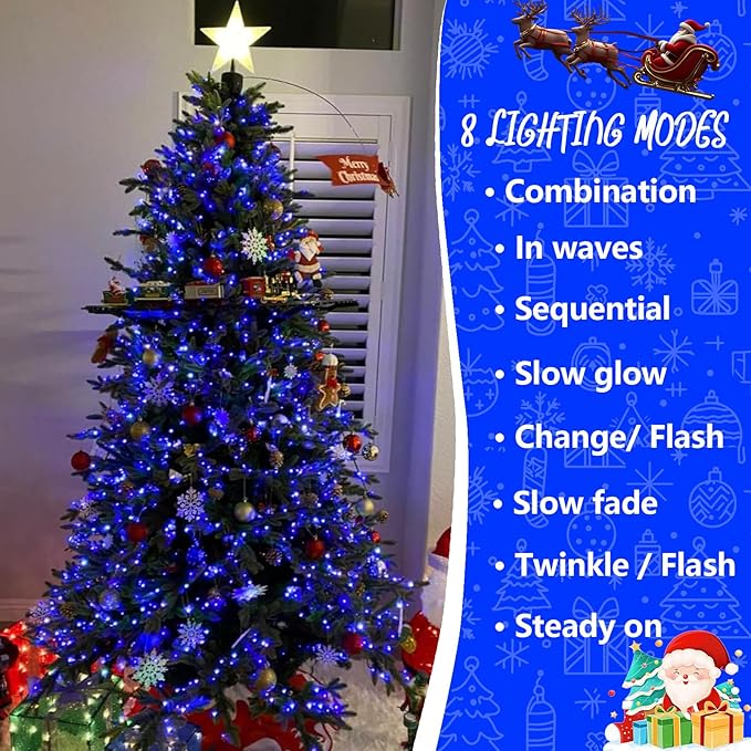 YEGUO 165ft 500 LED Blue Christmas Lights Outdoor Waterproof, Green Wire String Lights Indoor, 8 Modes Twinkle Tree Lights Plug in with Memory Timer for Holiday Festival Xmas