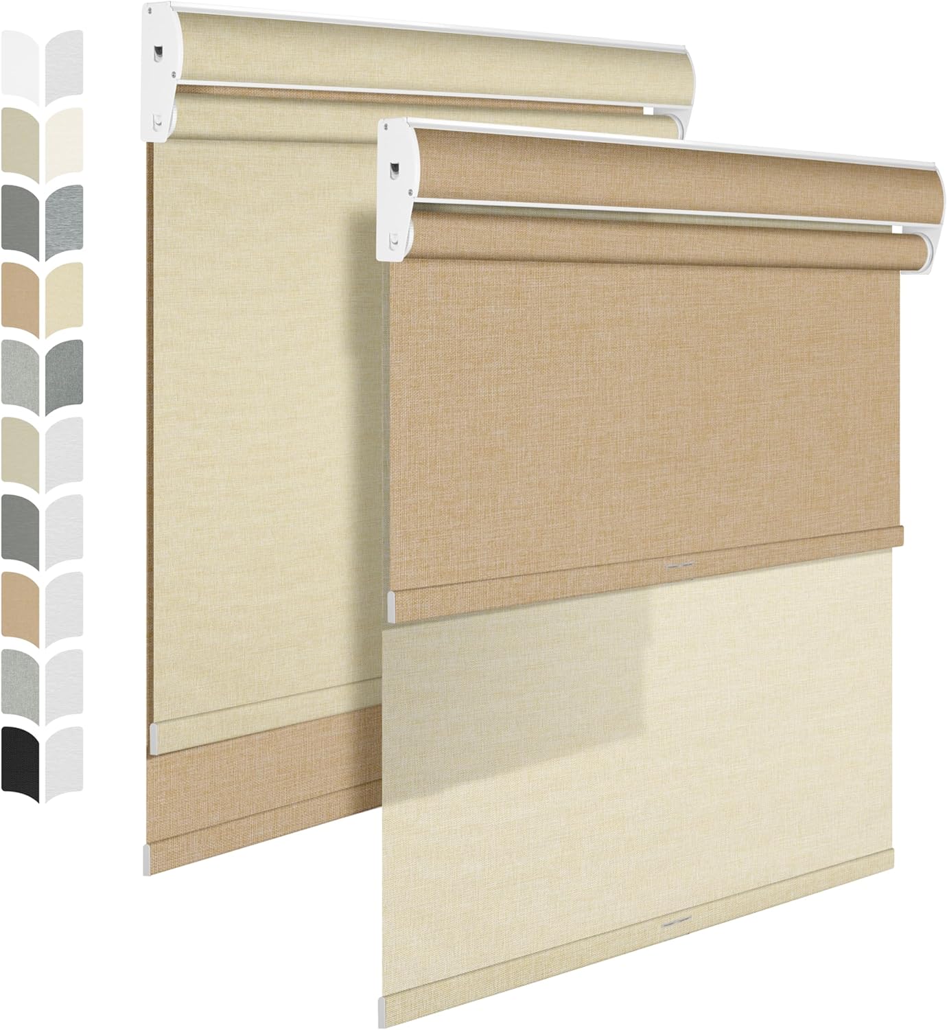 BERISSA Dual Roller Shades with Cassette Valance,Double Window Shades Blackout and Light Filtering,Day and Night Shades for Home,Office Door,Linen Beige,27x36"