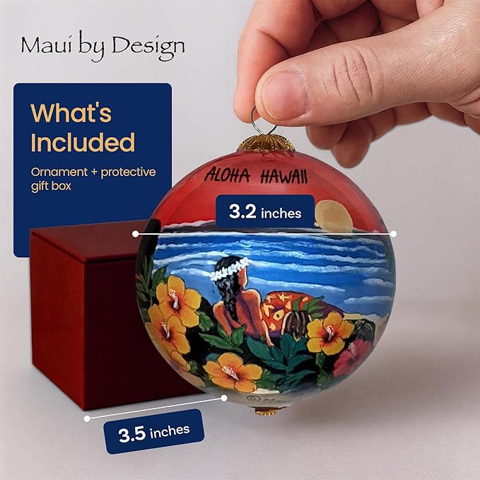 Collectible Hawaiian Glass Ornament Hand-Painted with Volcano and More with Gift Box VS/H